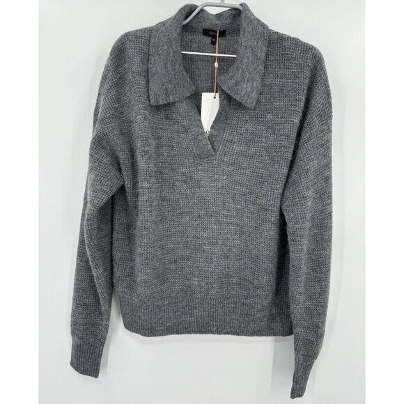 Quince Sweaters - Quince Charcoal Gray Baby Alpaca-Merino Wool Waffle Stitch Polo Sweater sz M NWT